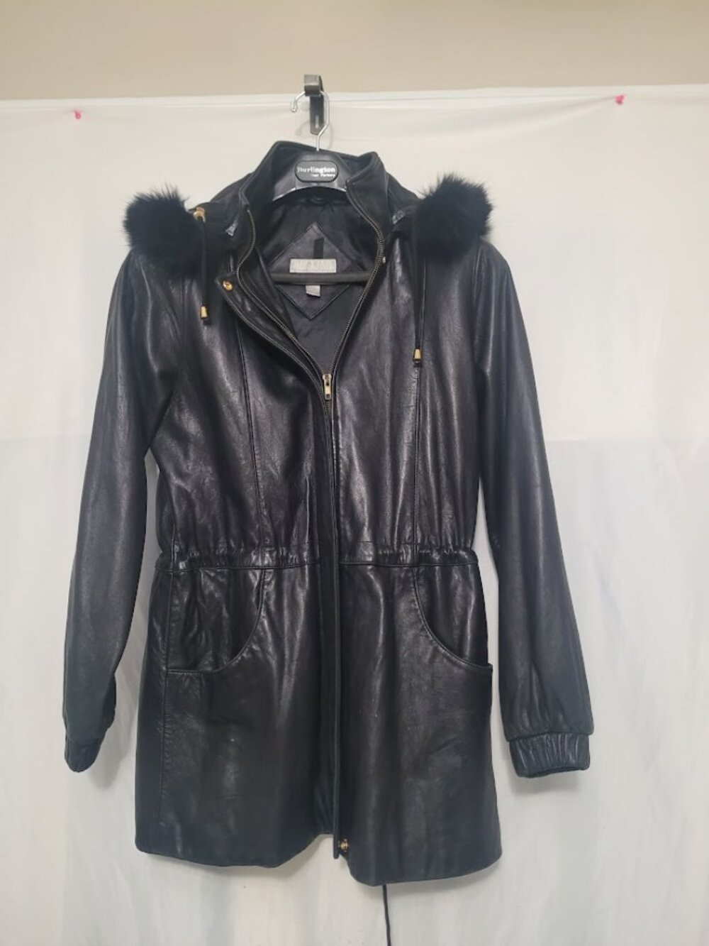 Worthington Genuine Lambskin Coat with Removable Hood Trimmed with 100% Fox Fur